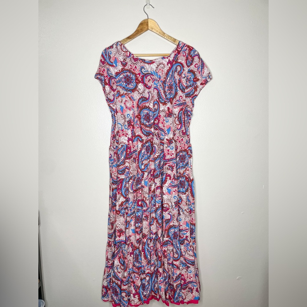 Soft Surroundings | Kara Boho Paisley Blue/Pink Tiered Maxi Dress - Picture 2 of 13